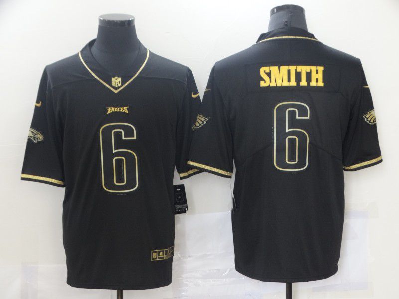 Men Philadelphia Eagles 6 Smith Black Retro Gold Lettering 2021 Nike NFL Jersey